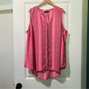 Apt. 9 Woman Plus Size Dressy Button Front Sleeveless Top Size 2X Pink Chevron